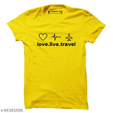 Rainbowtees men's love live travel cotton t-shirt, short sleeves, multi-colored print design, men's regular fit (S: 38in x 26in, M: 40in x 27in, L: 42in x 28in, XL: 44in x 29in, XXL: 46in x 30in, XXXL: 48in x 32in) on clothing rack