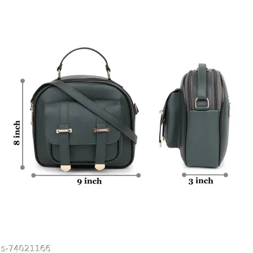 Adjustable faux leather sling bag, solid color, side sling style for women