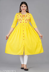 Rayon Ridhu Anarkali floral embroidery kurti, three-quarter sleeves, Indian handcrafted traditional outfit