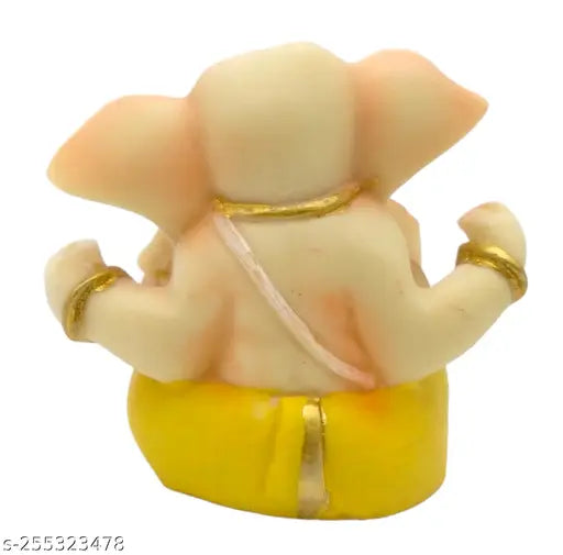 White poly marble Kiddily Mini 6cm Ganesh statue for car dashboard, Hindu God of Success