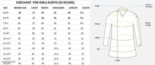 Fancy modern cotton floral printed kurti for cute girls, three-quarter sleeves. Soft, comfortable Indian ethnic wear with beautiful designs and patterns for casual wear. Sizes: 12-13, 13-14, 14-15, 15-16 years old (34" top length). India origin