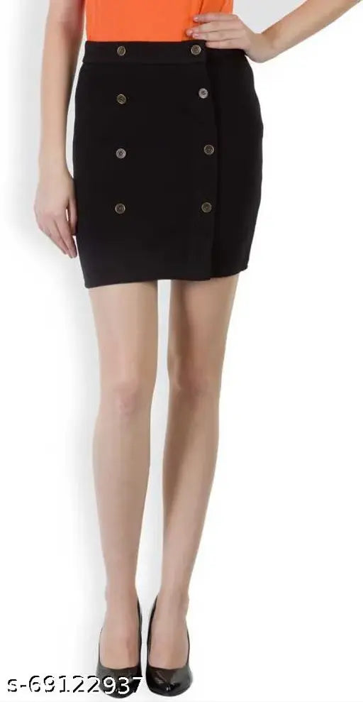 Women's cotton black solid-skirt, size 26/28/30/32/34/36, India-made cotton twill lycra skirt