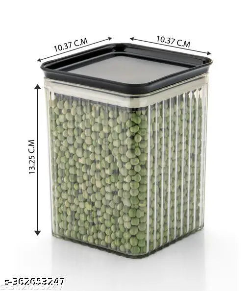 Black plastic dry fruit jars combo set, airtight and modular for kitchen storage - 12 pcs-1100 ML