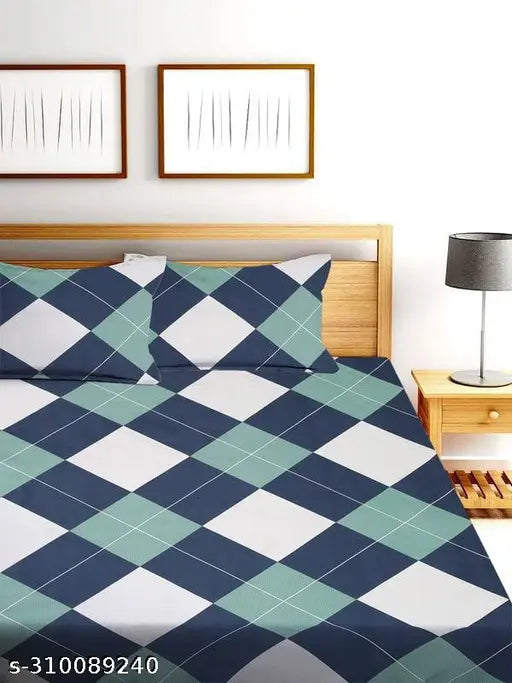 cotton fitted king bed sheet, 360 elastic, checkered pattern for double bed, enhances sleeping experience