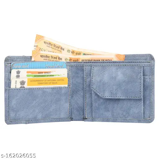 Green Faux Leather Men's Bifold Compact Wallet, 2 compartments, top-selling trendy wallet for men, textured net design