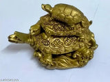 Gold resin triple tortoise turtle family, Feng Shui decorative showpiece for protection, wealth, and longevity