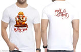 White polyester Shree Ganeshji Chaturthi T-Shirt 130gsm, printed with intricate design on festive occasion