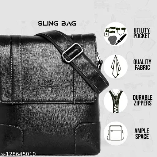 Synthetic leather, elite classy shoulder slingbag for men, 2 compartments, solid pattern, free size (10x2x8 in)
