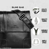 Synthetic leather, elite classy shoulder slingbag for men, 2 compartments, solid pattern, free size (10x2x8 in)