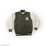 Trendy kids waterproof baseball jacket, PU fabric with embroidered net pattern. White fur lining and ribbed collar/cuffs. Ideal for winters and pre-winters, sizes: 2-3yrs, 3-4yrs, 4-5yrs, 5-6yrs, 8-9yrs, 9-10yrs. Made in India