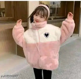 Pink colorblocked wool little heart jacket for babies, featuring long sleeves and high quality craftsmanship