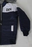 Nevi blue polyester solid or printed kids jacket, long sleeves, sizes from 2-3 to 7-8 years, made in India