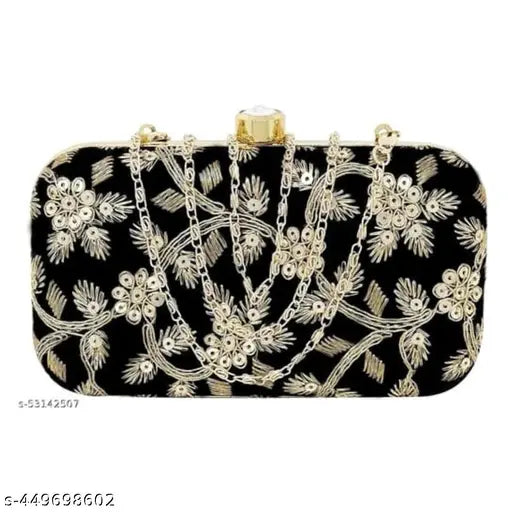 Sky Wing Embroidered Minimalist Elegance Clutch: Sleek, compact, & versatile fabric clutch with embellished net pattern, ideal for casual to smart-casual outings. Handcrafted in India