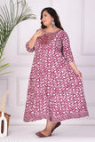 Red embroidered cotton Anarkali kurta, rayon fabric, three-quarter sleeves - Indian ethnic wear for women