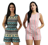 Crepe print knee-length women's jumpsuit pack-2, sleeveless and vibrant, available in sizes S-XL