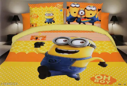 3D designed Minions printed cotton blend single bed comforter, vibrant cartoon characters on display for cozy sleep