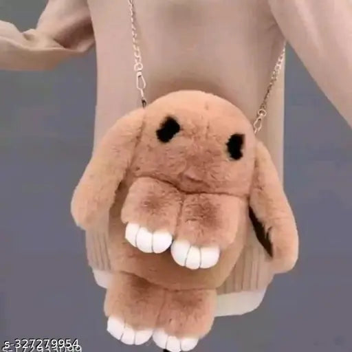 Cute solid fabric bunny sling bag for girls, travel-ready accessory with a single compartment and free size, ideal for kids under 100