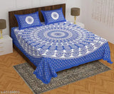 White & fine 90x100 cotton double bedsheet combo pack, includes 4 pillow covers - Jaipuri print, ideal for adult beds
