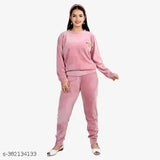 Wool solid nightwear set: Girls sweatshirt & full sleeve pants (8-12 years), Indian origin