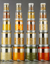 Premium silver plastic dry fruit jars, 250ml, 350ml, 650ml, 1200ml, 2000ml, airtight with spoons - set of 20 for kitchen grocery storage