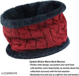Maroon wool beanie cap with neck warmer set, knit hat lined with thick fleece - snow-proof inside fur, ideal for winter outdoor and indoor activities