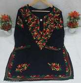 Rayon embroidered Chikankari short top & kurta for women, three-quarter sleeves, India origin