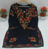 Rayon embroidered Chikankari short top & kurta for women, three-quarter sleeves, India origin