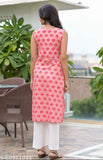 Rayon gold print Jaipuri sleeveless kurta and palazzo set, Indian-made fashion for women's ethnic wear with printed net design