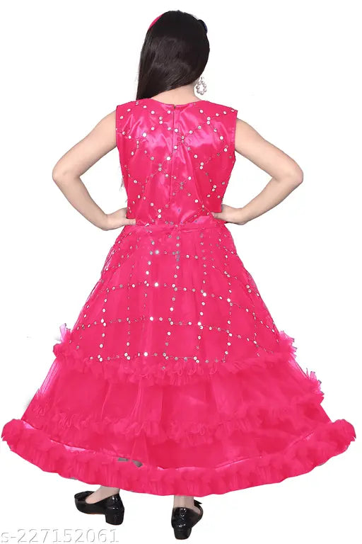 Trendy net party dress for girls, embellished and sleeveless, India origin, size 6-13 years