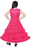 Trendy net party dress for girls, embellished and sleeveless, India origin, size 6-13 years