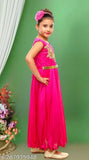 Polycotton unicorn dress for kids party wear, embroidered net gown with sleeveless design. Soft fabric in pink color, good fitting and digital printed for best look. Best choice for girls dressing gowns, sizes from 2-3 years to 4-5 years, origin India