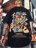 Mens black oversized graphic printed cotton T-shirt, short sleeves, large print design on chest, multiple sizes available for men's fashion
