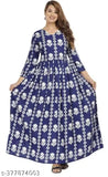 Blue rayon floral printed three quarter sleeve anarkali kurti for women, elegant and comfortable fashion