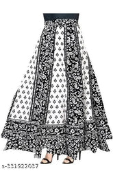BWAnakali printed net cotton skirt, pure cotton, full length, cozy and stylish, wrap around design, belt closure, casual occasion, free size (waist 50 in, hip 40 in), Indian origin