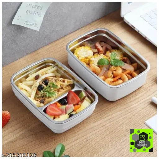 Stainless steel, insulated lunch box with wooden-style lid - eco-friendly meal container for meal prep and healthy eating on the go