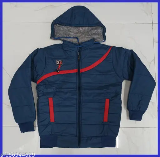 Elegant nylon winter jacket for boys, solid pattern, long sleeves, 9-10 years size