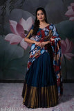 Trendy Art Silk semi-stitched half saree set, embroidered blouse and solid dupatta, ready for shipping from India