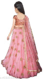 Embroidered net lehenga choli and dupatta set for girls, pink - various sizes available from 3-16 years