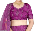 Heavy embroidered net lehenga set for women, dark and fancy, free size