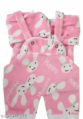 New born wool dungaree dress set, printed net pattern, warm velvet fabric for babies (0-2 months - 3-6 months), Indian origin