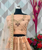 Embroidered net semi-stitched lehenga choli set for weddings and festive occasions, free size with long dupatta in Indian fabric