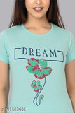 Sea Green Cotton Night Suit for Women with beautiful print, premium cotton quality and round neck design