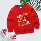 Red cotton blend kid's sweatshirt, cozy and trendy pullover for boys & kids, printed design on long sleeves