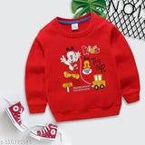 Red cotton blend kid's sweatshirt, cozy and trendy pullover for boys & kids, printed design on long sleeves
