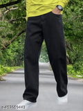 Dark grey denim baggy jeans for men's casual wear, loose fit, multi-pocket design. Made of premium denim stretch fabric, size 28/30/32/34 (28in waist, 40in length, 32in hip). Indian origin