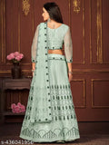 Banarasi embroidery lehenga with unstitched blouse and dupatta, free size up to 2XL, net fabric
