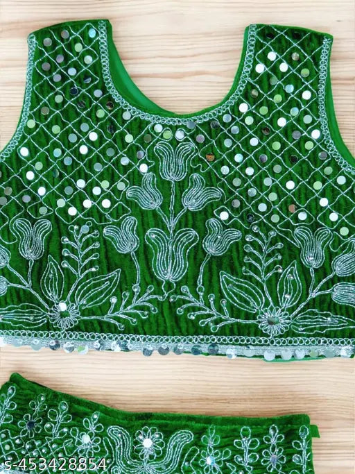 Velvet embroidered lehenga choli for kids (14-17 in), perfect for Indian weddings or festive occasions made in India