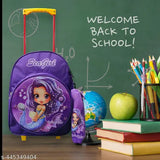 Purple waterproof travel trolley bag with pencil pouch (40L), featuring Indian Riders SEA GIRL print design and 3 compartments. Perfect for school kids' storage, known for durability and style