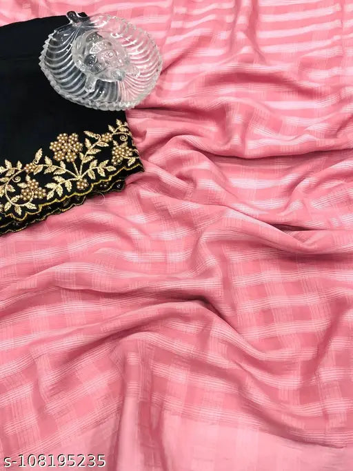 Chiffon saree with embellished net blouse, cutwork embroidery work, free size, Indian handcrafted beauty