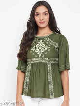 WineRed & Green Embroidered Rayon A-line Top - Lightweight, stylish, perfect for office or casual wear. Ideal with flared bottoms and chunky necklace. Made in India." (123 characters)